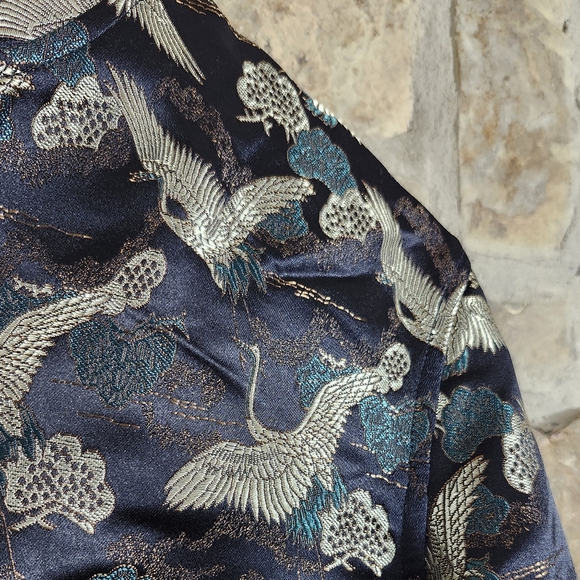 Lisa Von Tang Stork Crane Jacquard Brocade Cropped Jacket Coat - Picture 5 of 11
